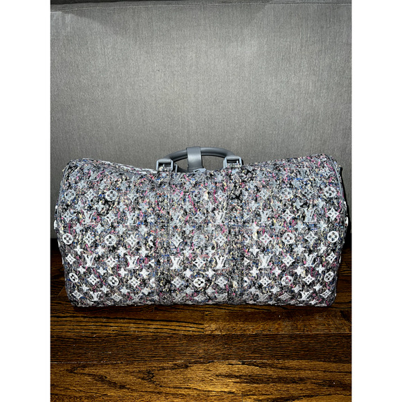 Louis Vuitton Keepall Bandouliere 50 Felt Grey Recycled Logo Weekend Travel Bag - Picture 7 of 12
